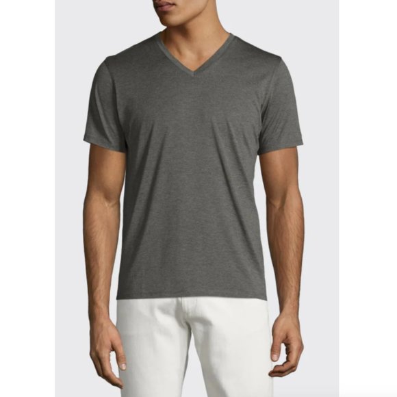 Theory - Incisive Silk-Cotton Clay Plaito V-Neck Tee - Picture 1 of 8